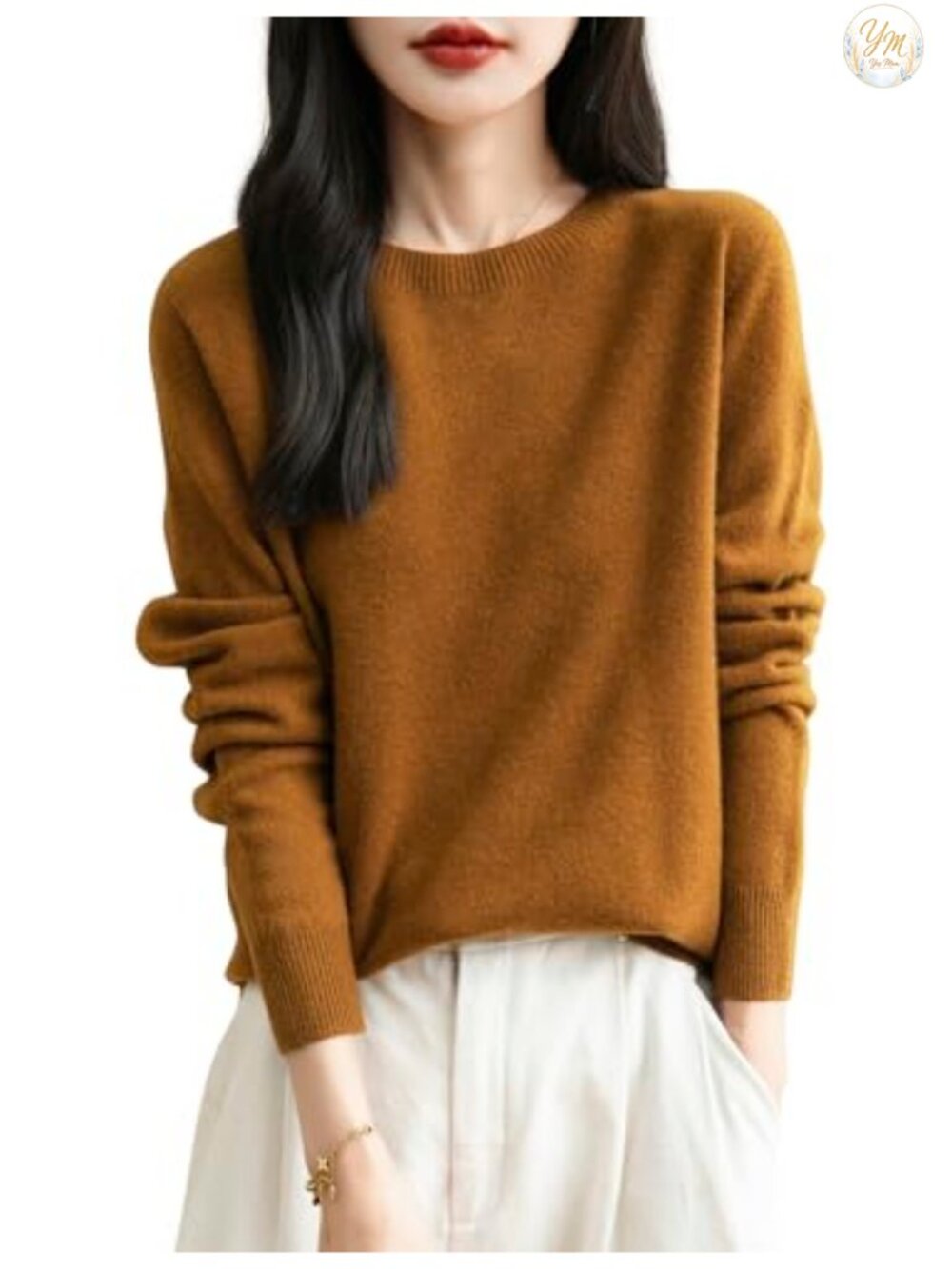 100% Merino Wool Women's Seamless Knit Crewneck Sweater Long Sleeve Pullover